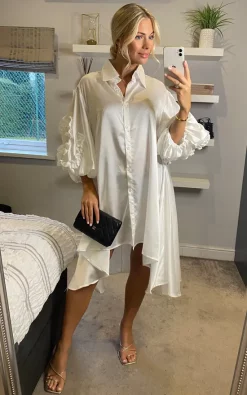 Cheapest 🎉 CY Boutique Oversized 👚 Shirt 👗 Dress With Floral Sleeves In White 🧨