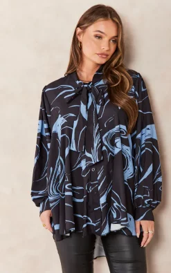 Best Sale 💯 Jenerique Oversize Bowl Neck Blouse In Blue Print ❤️