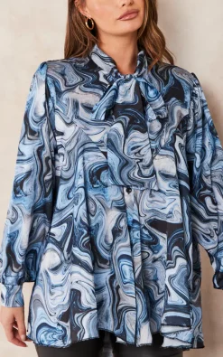 Best Sale 🎁 Jenerique Oversize Bowl Neck Blouse In Blue Abstract Print 🌟