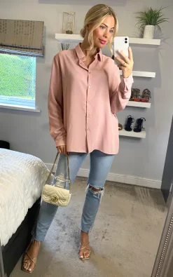 Best reviews of 🔥 HOXTON GAL Long Sleeves Relaxed Fit 👕 Shirt In Pink ✔️