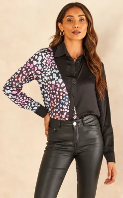 Deals ⌛ Jenerique Long Sleeve Colour Block 👚 Shirt In Blue Print ⌛