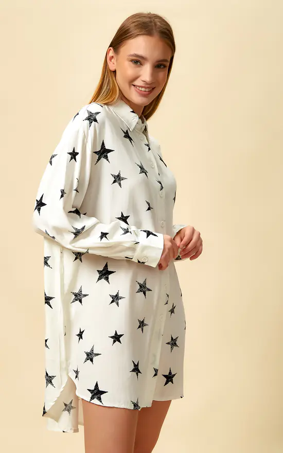 Deals 😀 HOXTON GAL Oversized Tunic 👕 Shirt Top With Star Printed In White 🤩 - Image 2