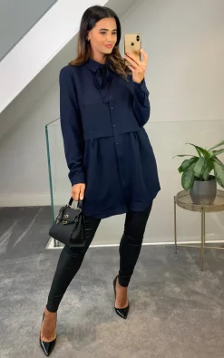 Flash Sale 💯 HOXTON GAL Oversized Tunic 👚 Shirt With Tie In Navy 🥰