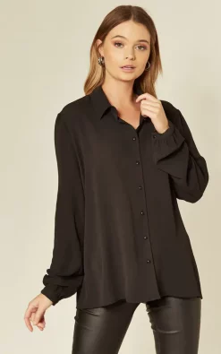 Flash Sale 👍 HOXTON GAL Oversized Crepe Relaxed 👚 Shirt In Black 😀
