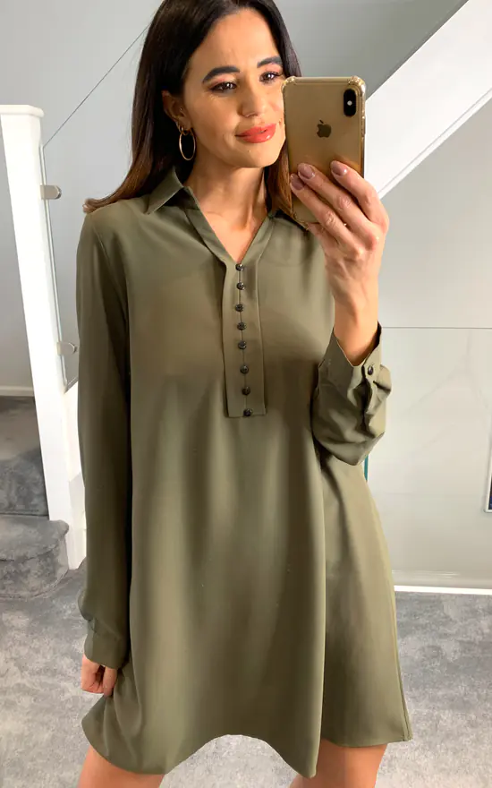 Wholesale π₯ HOXTON GAL Tunic π Shirt With Button Details In Khaki β€οΈ - Image 3