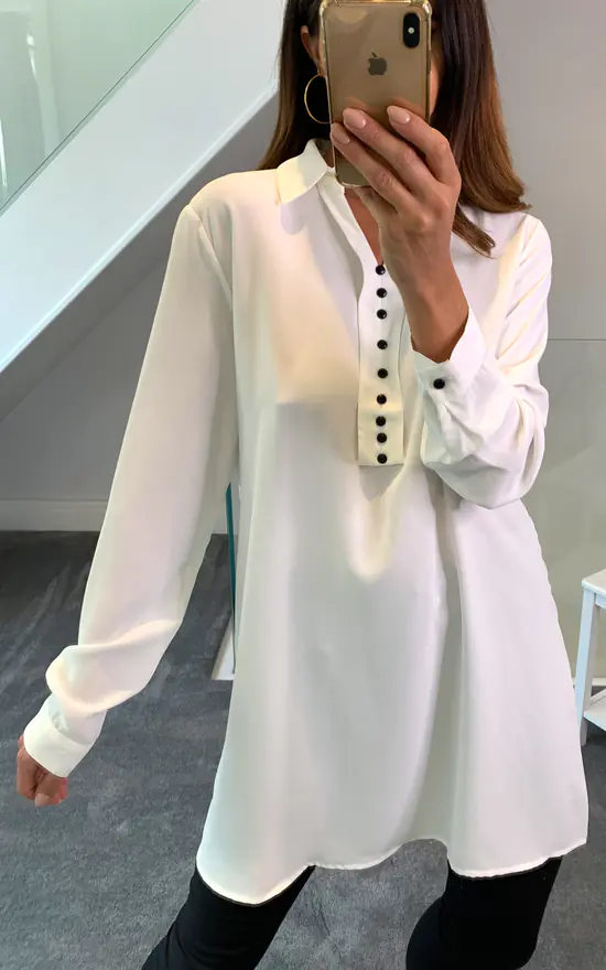 Top 10 ๐ HOXTON GAL Crepe Tunic ๐ Shirt With Button Details In White ๐คฉ - Image 4