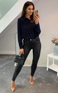 Outlet ❤️ HOXTON GAL Oversized Long Sleeves 👚 Shirt In Navy ⭐