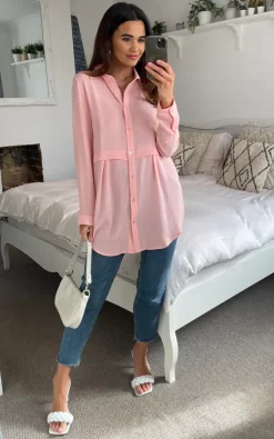 Flash Sale ✨ HOXTON GAL Oversized Long Sleeve Relaxed Fit 👕 Shirt In Pink ❤️