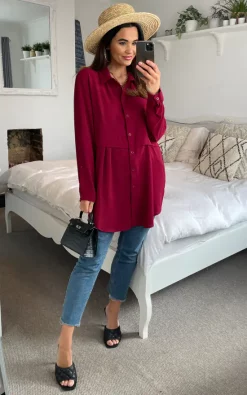 Best reviews of ✨ HOXTON GAL Oversized Long Sleeve Relaxed Fit 👕 Shirt In Burgundy 🔥