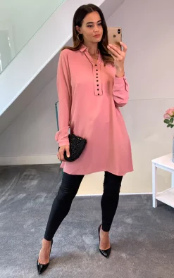 Best reviews of 🥰 HOXTON GAL Tunic 👕 Shirt With Button Details In Pink 🎉