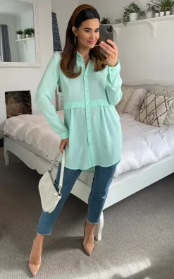 Best reviews of 🌟 HOXTON GAL Oversized Long Sleeve Relaxed Fit 👚 Shirt In Mint Green ✨
