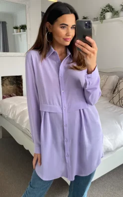 Best deal 👏 HOXTON GAL Oversized Long Sleeve Relaxed Fit 👚 Shirt In Lilac ❤️