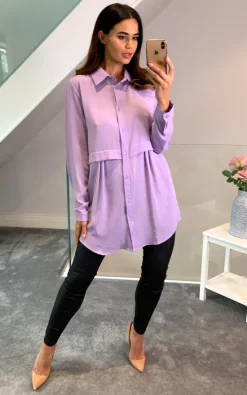 Flash Sale 👏 HOXTON GAL Long Sleeves Oversized 👕 Shirt In Lilac ⌛