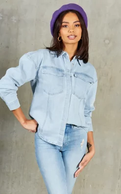 Budget 😀 VM Oversized Denim 👕 Shirt In Light Blue 😉