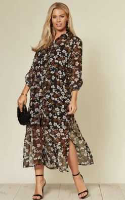 Best reviews of ⭐ CY Boutique Long Sleeve Chiffon Maxi 👚 Shirt In Black Floral Print 🧨