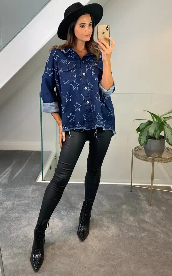 Coupon ๐งจ HOXTON GAL Star Details Denim ๐ Shirt With Pocket Details ๐ - Image 2