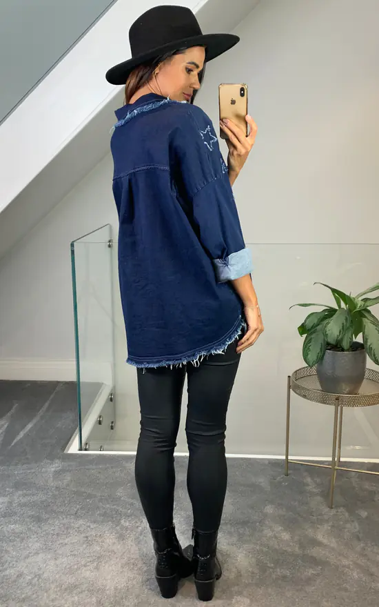 Coupon ๐งจ HOXTON GAL Star Details Denim ๐ Shirt With Pocket Details ๐ - Image 4