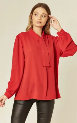 Promo ⌛ HOXTON GAL Red Tie Neck Oversize 👚 Shirt ✨