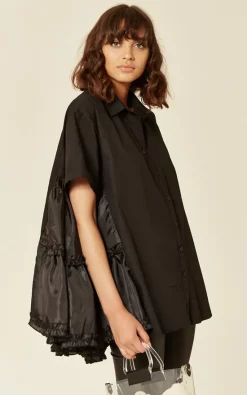 Buy 👏 CY Boutique Oversized Short Sleeve 👚 Shirt With Frill Detail On Side In Black 😍