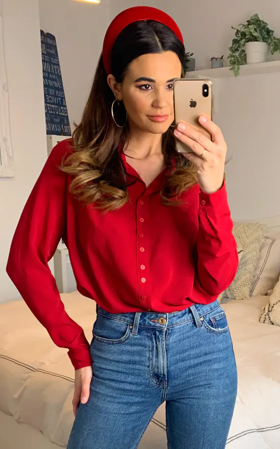 Wholesale π€© HOXTON GAL Button Details Relaxed Crepe π Shirt In Red π€©