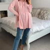 Deals 😍 HOXTON GAL Oversized Long Sleeves Pleated 👕 Shirt In Pink 👍