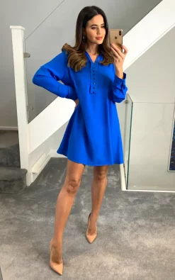 Outlet 👍 HOXTON GAL Tunic 👕 Shirt With Button Details In Blue 💯
