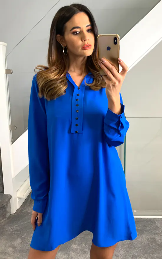 Outlet ๐ HOXTON GAL Tunic ๐ Shirt With Button Details In Blue ๐ฏ - Image 2