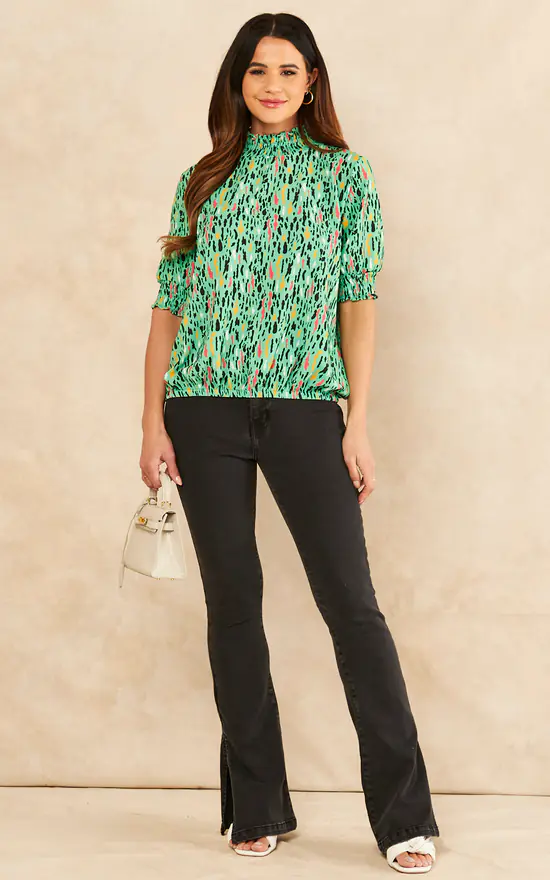 Deals ๐ Jenerique High Neck Short Sleeve Top In Mint Green Print โ๏ธ - Image 2