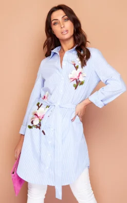 Outlet 😉 Wired Angel Spring Flower Embroidered Blue And White Stripe 👚 Shirt Top 🤩