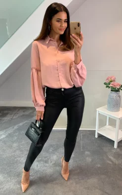 Outlet 🥰 HOXTON GAL Oversized Patchwork Sleeves 👕 Shirt In Pink ✔️