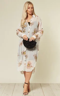Hot Sale 🎉 CY Boutique Long Sleeve Chiffon 👚 Shirt In White Large Floral Print 👍