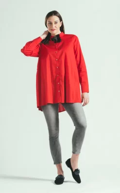 Best reviews of 🎉 E&A Fashion Long Red Collared 👕 Shirt Tunic With Black Brooch ✨