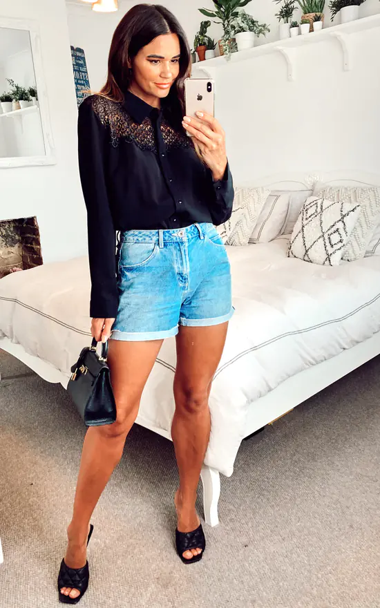 Discount 🌟 HOXTON GAL Oversized Crepe 👕 Shirt With Lace Detail In Black 🛒 - Image 2