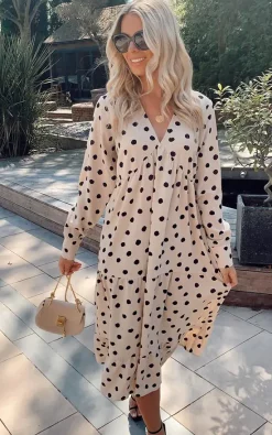 Top 10 ⌛ Pretty Lavish Dotty Day 👗 Dress Beige Polka Dot 😍