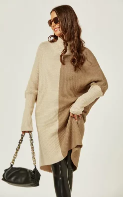 Brand new ⌛ FS Collection High Neck Half Forest Beige & Taupe Block Colour Jumper Top/Dress ✨