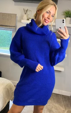 Cheap 🔔 APRICOT Cobalt Blue Cowl Neck Jumper 👗 Dress 💯