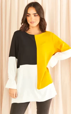 Buy 🧨 HOXTON GAL Oversized Colour Block Top In Mustard, Black And White 😉