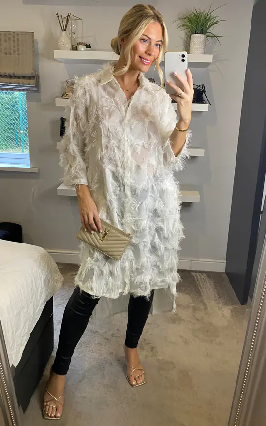 Brand new โจ CY Boutique Oversized White ๐ Shirt ๐ Dress With Feather Tassel Look Embroidery ๐ - Image 2