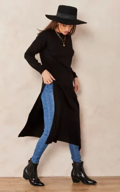 Flash Sale 🧨 Jenerique Knitted Longline Jumper With Side Slits In Black 😀
