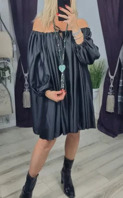 Discount ๐ FOXY FROX Black Satin Gypsy Bardot ๐ Dress ๐ฅ