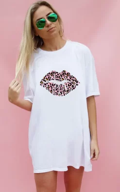 Best Sale ๐ Sade Farrell White Tshirt With Pink & Orange Leopard Kiss ๐