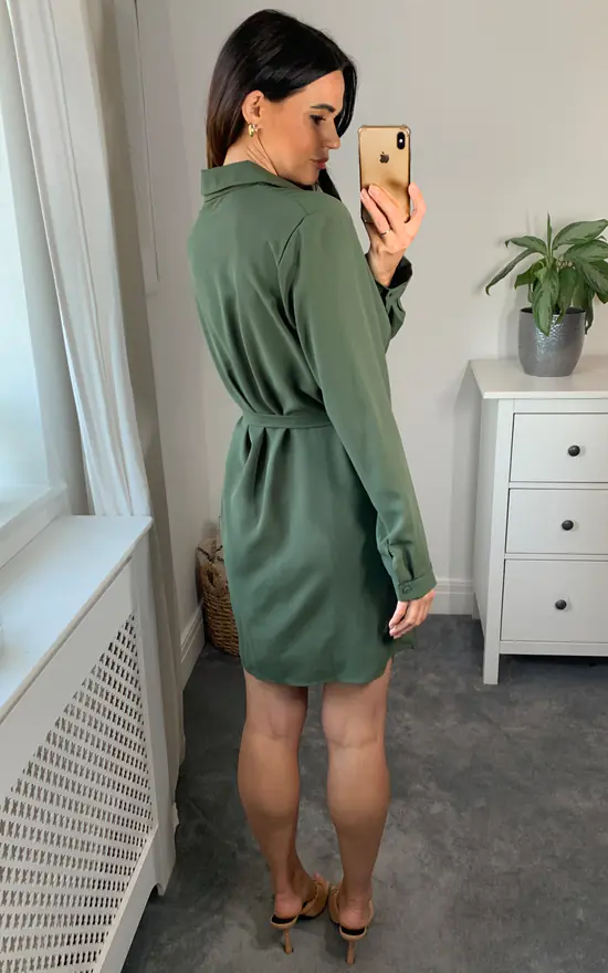 Best deal ๐คฉ HOXTON GAL Oversized Belt Detailed Tunic ๐ Shirt ๐ Dress With Long Sleeves In Khaki ๐ - Image 4