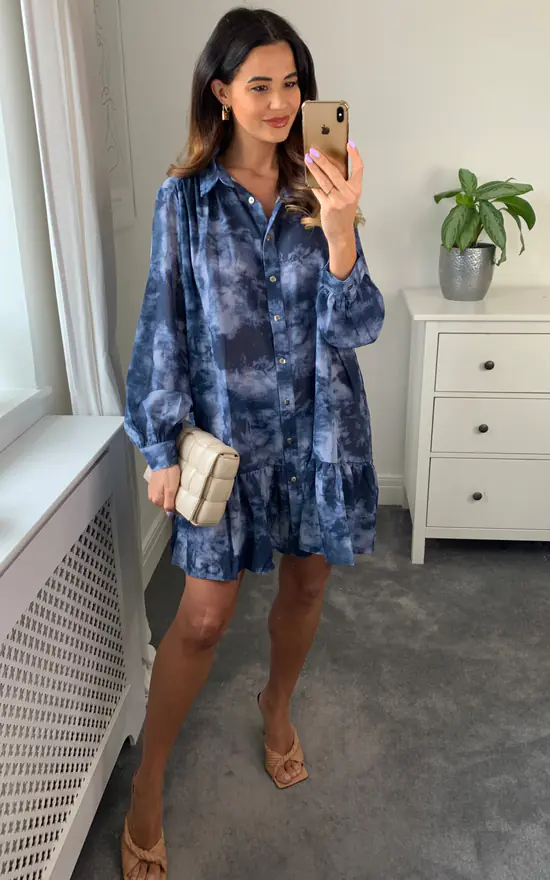 Best deal ๐ Malissa J Collection Oversized Long Sleeved ๐ Shirt ๐ Dress With Frill Hemline In Denim โญ