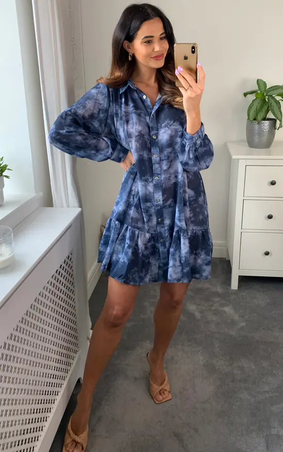 Best deal ๐ Malissa J Collection Oversized Long Sleeved ๐ Shirt ๐ Dress With Frill Hemline In Denim โญ - Image 2