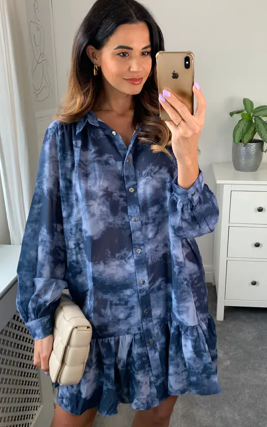 Best deal ๐ Malissa J Collection Oversized Long Sleeved ๐ Shirt ๐ Dress With Frill Hemline In Denim โญ - Image 3