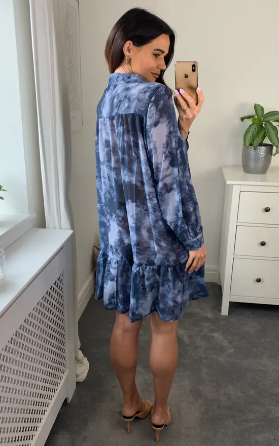 Best deal ๐ Malissa J Collection Oversized Long Sleeved ๐ Shirt ๐ Dress With Frill Hemline In Denim โญ - Image 4
