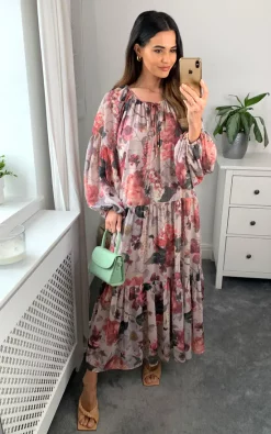 Outlet 🤩 Malissa J Collection Oversized Floral Long Maxi 👗 Dress In Blush Pink 🛒