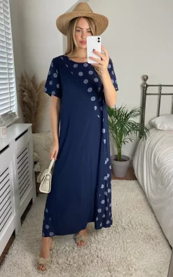 Coupon 😀 Bella And Blue Maxi Oversized T 👕 Shirt 👗 Dress In Navy Polka Dot 🤩