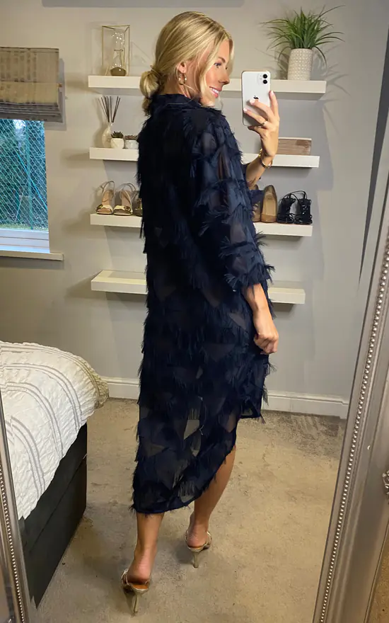 Outlet ๐งจ CY Boutique Oversized Navy Blue ๐ Shirt ๐ Dress With Feather Tassel Look Embroidery ๐ - Image 4