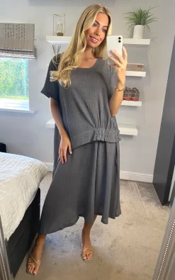 Best reviews of ๐ Malissa J Collection Oversized Asymmetric Detail ๐ Dress In Grey โ